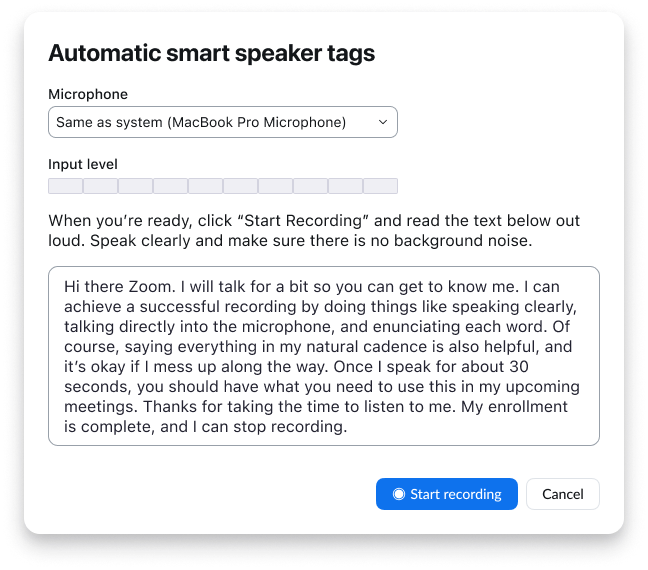 Voice enrollment - start recording